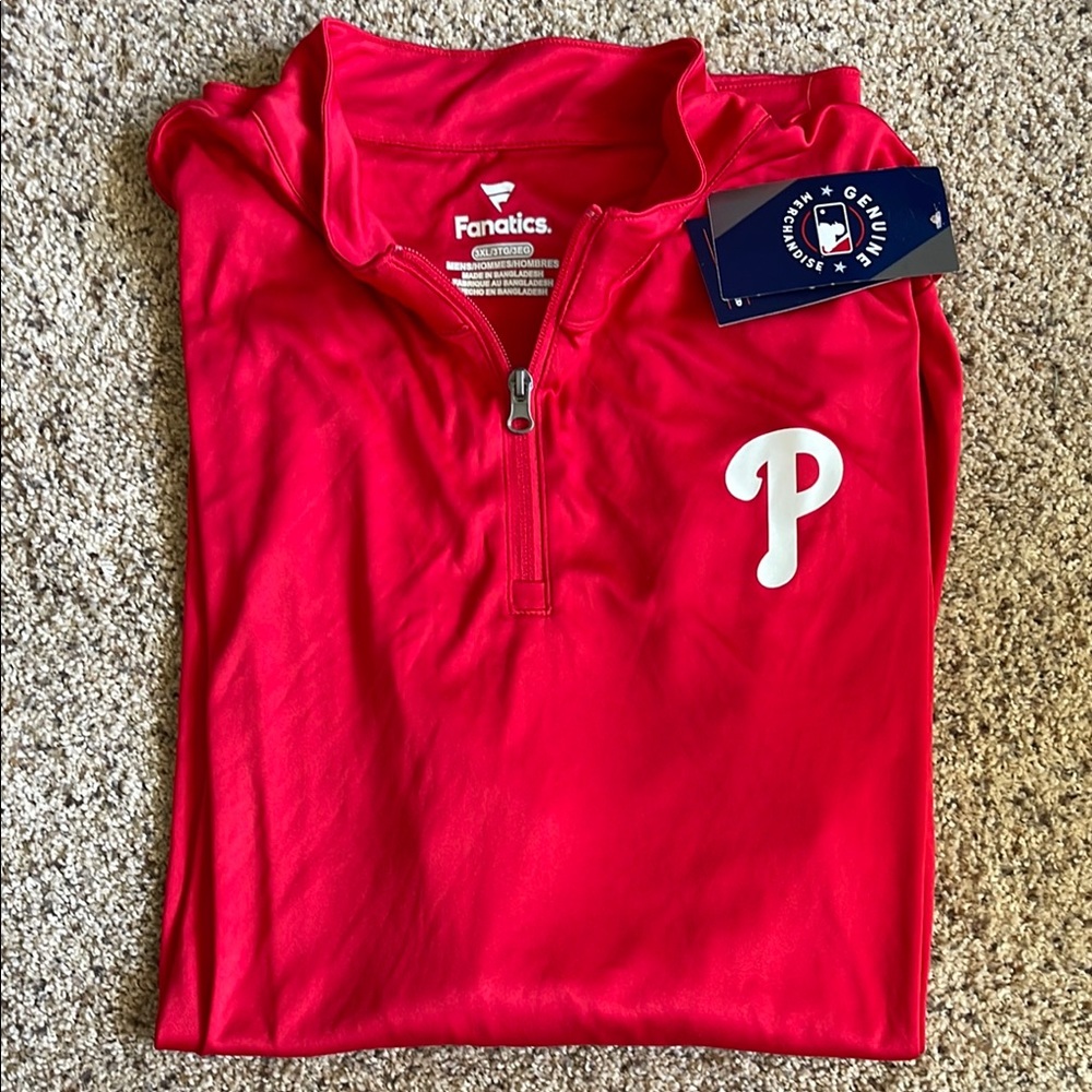 Fanatics Mens Phillies Red Quarter-Zip NWT
